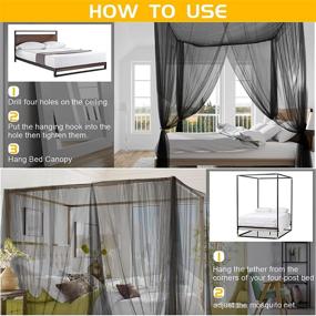 img 1 attached to Black Canopy Bed with Mosquito Netting - VISATOR 4 Corner Post Bed Curtains, 8 Hanging Hooks, 30ft Tether, 4 Tassel Pendants & Storage Bag - Suitable for Full/Queen/King Size