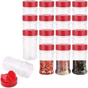 img 4 attached to 🌶️ Clear Plastic Spice Jars with Red Flapper Lid - 16PCS 7oz/200ml Storage Bottles for Spice, Herbs, and Powders - BPA Free Containers with Sifter Shaker Holes