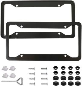 img 4 attached to 🖤 Black Matte Aluminum Alloy License Plate Frame - Fashionable 4-Hole Design for USA Standard Car/Truck/SUV - Cute License Plate Holder Cover - Set of 2PCS