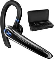 bluetooth headset v5.0: wireless earpiece with noise cancellation mic for business, office & driving - compatible with iphone and android (blue) logo