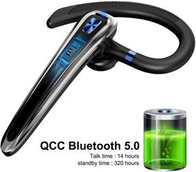 img 1 attached to Bluetooth Headset V5.0: Wireless Earpiece with Noise Cancellation Mic for Business, Office & Driving - Compatible with iPhone and Android (Blue)