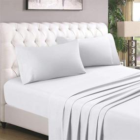 img 4 attached to 🛏️ HOMEIDEAS 4 Piece Queen Bed Sheet Set - White, 100% Brushed Microfiber 1800 Deep Pocket Bedding Sheets