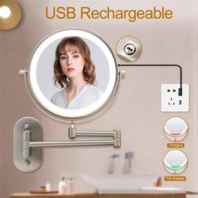 img 3 attached to Enhance Your Beauty Routine with Rechargeable LED Wall Magnifying Mirror: Wall Mounted 8'' Makeup Mirror, 1X 10X Magnification, 360° Swivel, 3 Lights, and 11.4 inch Extension.