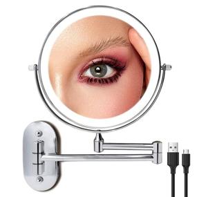 img 4 attached to Enhance Your Beauty Routine with Rechargeable LED Wall Magnifying Mirror: Wall Mounted 8'' Makeup Mirror, 1X 10X Magnification, 360° Swivel, 3 Lights, and 11.4 inch Extension.