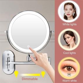 img 1 attached to Enhance Your Beauty Routine with Rechargeable LED Wall Magnifying Mirror: Wall Mounted 8'' Makeup Mirror, 1X 10X Magnification, 360° Swivel, 3 Lights, and 11.4 inch Extension.
