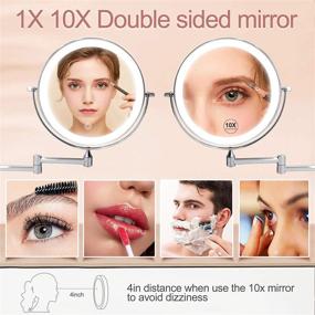 img 2 attached to Enhance Your Beauty Routine with Rechargeable LED Wall Magnifying Mirror: Wall Mounted 8'' Makeup Mirror, 1X 10X Magnification, 360° Swivel, 3 Lights, and 11.4 inch Extension.