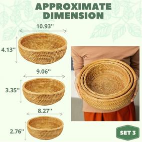 img 3 attached to 🧺 Set of 3 Handwoven Round Wicker Baskets for Fruit, Vegetable, and Bread Storage - Stackable Rattan Decor Basket for Kitchen Countertop or Bathroom Organization (Honey Brown)