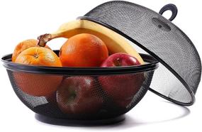 img 2 attached to 🍎 Practical and Stylish: 2 Pack of 10-Inch Black Mesh Fruit Baskets with Lid