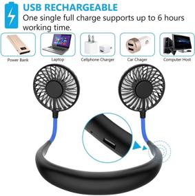 img 1 attached to 🌀 Stay Cool Anywhere: Hands Free Portable Neck Fan with USB Rechargeable Battery, 3 Level Air Flow, 7 LED Lights (Blue)