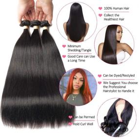 img 2 attached to Brazilian Virgin Straight Human Hair Bundles with Lace Closure – Ideal for Black Women (20 22 24+18 Free Part Closure)