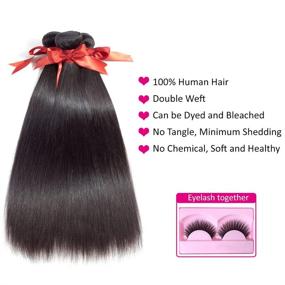 img 3 attached to Brazilian Virgin Straight Human Hair Bundles with Lace Closure – Ideal for Black Women (20 22 24+18 Free Part Closure)