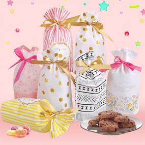 img 4 attached to 60PCS Candy Treat Gift Bags - Anpro Plastic Wedding 🍭 Favor Bags with Drawstring, Pouches for Party and Festival, Ideal Candy Bags