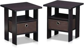 img 4 attached to 🌙 FURINNO Andrey End Table Nightstand Set, 2-Pack, in Dark Walnut - Enhanced for SEO