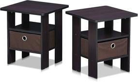 img 2 attached to 🌙 FURINNO Andrey End Table Nightstand Set, 2-Pack, in Dark Walnut - Enhanced for SEO