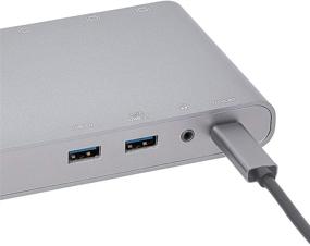 img 1 attached to Amazon Basics Aluminum Type-C Docking Station - DisplayPort, HDMI, VGA, 4 USB-A, Ethernet, 2 Type-C, 2 Audio, DC (75W Charging) - Gray Pedestal