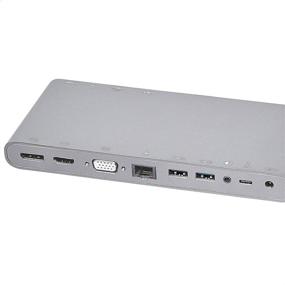img 2 attached to Amazon Basics Aluminum Type-C Docking Station - DisplayPort, HDMI, VGA, 4 USB-A, Ethernet, 2 Type-C, 2 Audio, DC (75W Charging) - Gray Pedestal