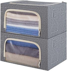 img 4 attached to 🗄️ HOKEMP Stackable Clothes Storage Bins with Metal Frame - Foldable Closet Organizer Boxes for Linen, Bedding, Blankets (Grey, 22L)": A Search-Engine-Optimized Revised Product Name