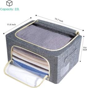 img 3 attached to 🗄️ HOKEMP Stackable Clothes Storage Bins with Metal Frame - Foldable Closet Organizer Boxes for Linen, Bedding, Blankets (Grey, 22L)": A Search-Engine-Optimized Revised Product Name