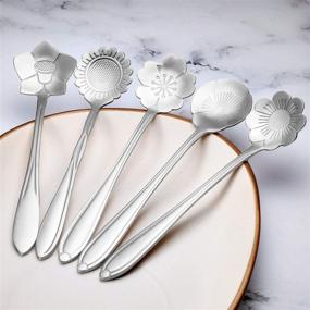 img 1 attached to 🌸 Creative Stainless Steel Flower Spoon Set - 8 Pieces with 8 Different Patterns for Coffee, Tea, and Sugar