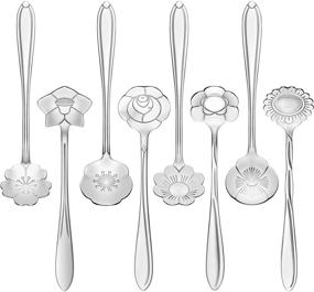 img 4 attached to 🌸 Creative Stainless Steel Flower Spoon Set - 8 Pieces with 8 Different Patterns for Coffee, Tea, and Sugar