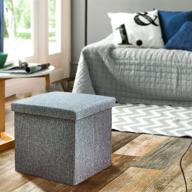 🪑 amassmile ottoman with storage, 15 inch fabric footstool cube boxes, dark grey linen small coffee table, folding storage foot rest for chair, padded with memory foam, supports 330 lbs logo