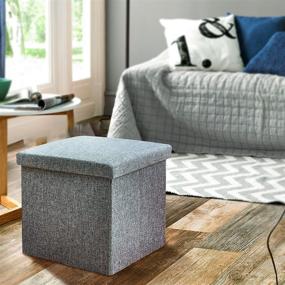 img 4 attached to 🪑 AmasSmile Ottoman with Storage, 15 inch Fabric Footstool Cube Boxes, Dark Grey Linen Small Coffee Table, Folding Storage Foot Rest for Chair, Padded with Memory Foam, Supports 330 lbs