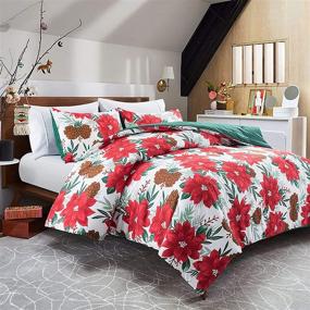 img 4 attached to Lifeety Red Flower and Pine Cone King Size Christmas Comforter Set with 2 Shams: Cozy Bedding for a Festive Vibe