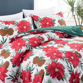 img 3 attached to Lifeety Red Flower and Pine Cone King Size Christmas Comforter Set with 2 Shams: Cozy Bedding for a Festive Vibe