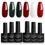 🎄 htpary christmas gel nail polish set - 6 colors: dark green, red, and white winter kit with uv led glitter - perfect manicure gifts box set for new year party! logo