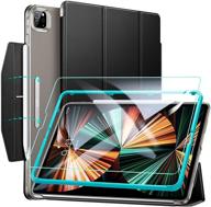 📱 esr ascend trifold case for ipad pro 12.9 inch 2021 (5th gen) – enhanced protection with tempered-glass screen protector, pencil wireless charging, auto sleep/wake – black logo