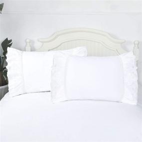 img 2 attached to Charming Eyelet Pillow Shams: Ruffled Standard White Shabby Chic Lace Farmhouse Pillowcases (Set of 2) - Elegant Cotton Country French Cottage Embroidered Floral Victorian Crochet Trim 20x26