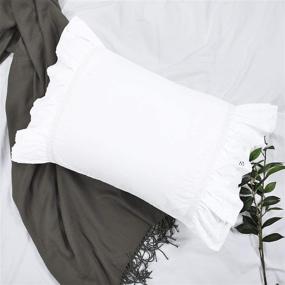 img 3 attached to Charming Eyelet Pillow Shams: Ruffled Standard White Shabby Chic Lace Farmhouse Pillowcases (Set of 2) - Elegant Cotton Country French Cottage Embroidered Floral Victorian Crochet Trim 20x26