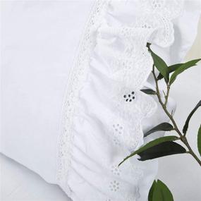 img 1 attached to Charming Eyelet Pillow Shams: Ruffled Standard White Shabby Chic Lace Farmhouse Pillowcases (Set of 2) - Elegant Cotton Country French Cottage Embroidered Floral Victorian Crochet Trim 20x26