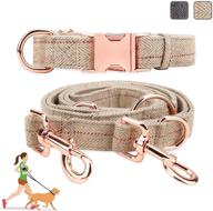 🐶 plaid rose gold dog collar and leash set - elegant, comfy, and adjustable for small, medium, or large dogs - beige, m(13.8"-19.7") logo