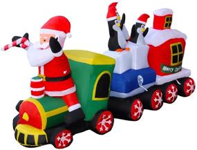 img 1 attached to 8ft LED Lighted Inflatable Christmas Train with Santa Claus & 🚂 Penguin Decorations - Perfect for Yard, Garden, Lawn, Indoors, and Outdoors Home Decor