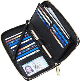 img 3 attached to Seammer Women's RFID Blocking Leather Zip Around Wallet Clutch - Stylish Black Phone Holder Wristlet Travel Purse