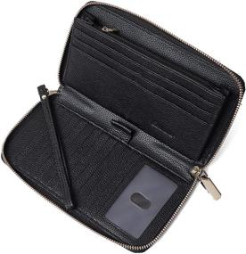 img 4 attached to Seammer Women's RFID Blocking Leather Zip Around Wallet Clutch - Stylish Black Phone Holder Wristlet Travel Purse