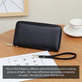 img 2 attached to Seammer Women's RFID Blocking Leather Zip Around Wallet Clutch - Stylish Black Phone Holder Wristlet Travel Purse