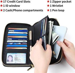 img 1 attached to Seammer Women's RFID Blocking Leather Zip Around Wallet Clutch - Stylish Black Phone Holder Wristlet Travel Purse