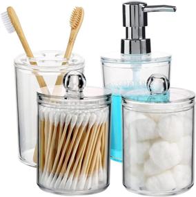 img 4 attached to 🚽 Rustic Farmhouse Bathroom Accessories Set – 4 Pack Clear Acrylic Plastic: Soap Dispenser, Apothecary Jars, Toothbrush Holder – Clearance Home Decor