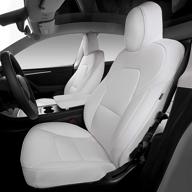 🚗 all-season nappa leather front car seat cushion protector for tesla model 3 model y - bomely fit, 2017-2021 accessories (white, 5 pcs) logo