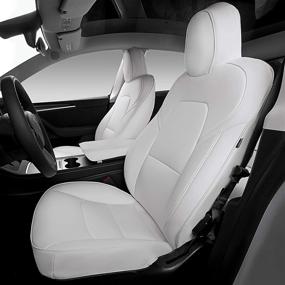 img 4 attached to 🚗 All-Season Nappa Leather Front Car Seat Cushion Protector for Tesla Model 3 Model Y - Bomely Fit, 2017-2021 Accessories (White, 5 Pcs)