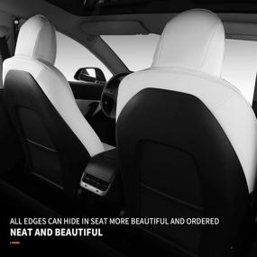 img 1 attached to 🚗 All-Season Nappa Leather Front Car Seat Cushion Protector for Tesla Model 3 Model Y - Bomely Fit, 2017-2021 Accessories (White, 5 Pcs)