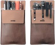 🖋️ premium leather pocket protector: securely holds 5 pens, innovative design ensures pen clip protection. perfect for shirts and lab coats. 2-pack, durable thick pu leather. логотип