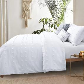 img 3 attached to Набор постельного белья White Queen Boho с текстурным узором, полосами, свернутым краем и вышивкой из 100% хлопка - крышка для одеяла.