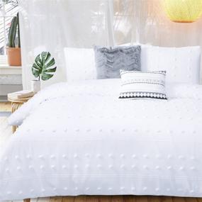 img 2 attached to White Queen Boho Textured Dot Stripe Moroccan Clipped Cute 100% 🌸 Cotton Duvet Cover Set - Minimalist Bohemian Bedding 90x90 with Embroidered Details