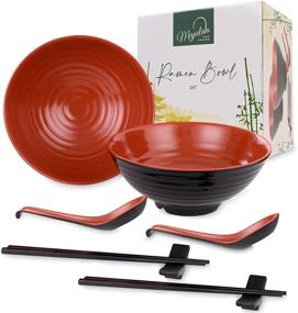 img 4 attached to 🍜 Melamine Ramen Bowl Set with Chopsticks