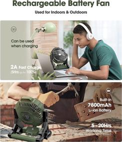 img 3 attached to 🔋 OHgood-Drchop X25 Portable Fan Rechargeable: 8-Inch Battery Operated Powered fan with Light, Hook, Power Bank - Army Green, Ideal for Camping & Personal Use