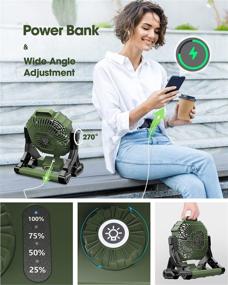 img 1 attached to 🔋 OHgood-Drchop X25 Portable Fan Rechargeable: 8-Inch Battery Operated Powered fan with Light, Hook, Power Bank - Army Green, Ideal for Camping & Personal Use