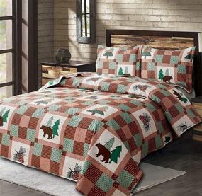 img 4 attached to 🛏️ Full/Queen Size Lodge Bedspread Set - Reversible Lightweight Bear Quilt - Rustic Cabin Bedding Coverlet Set for All Seasons (Brown & Green) - Includes 1 Quilt + 2 Pillow Shams